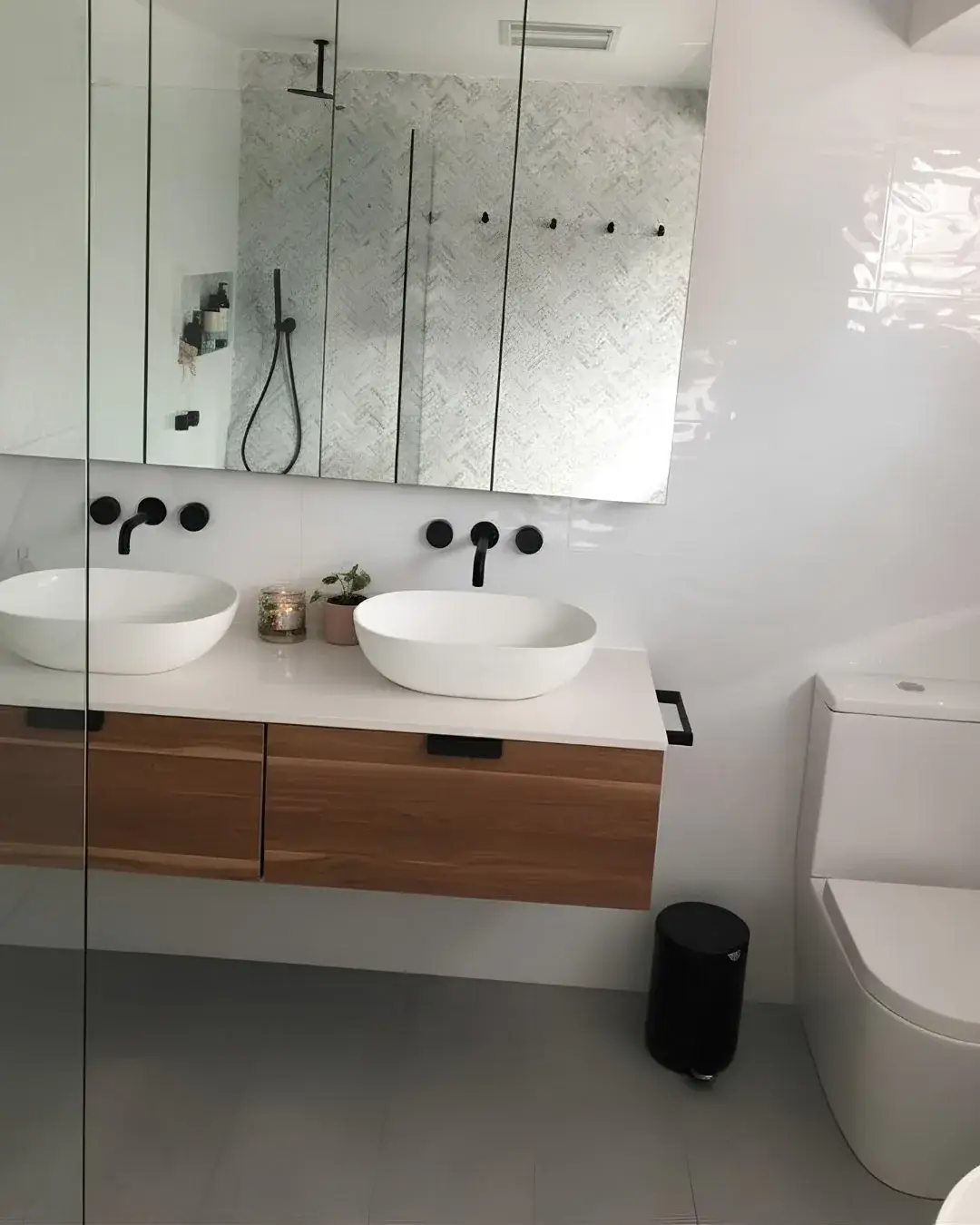 Dual vessel basins and wall mixers, Bonnells Bay.