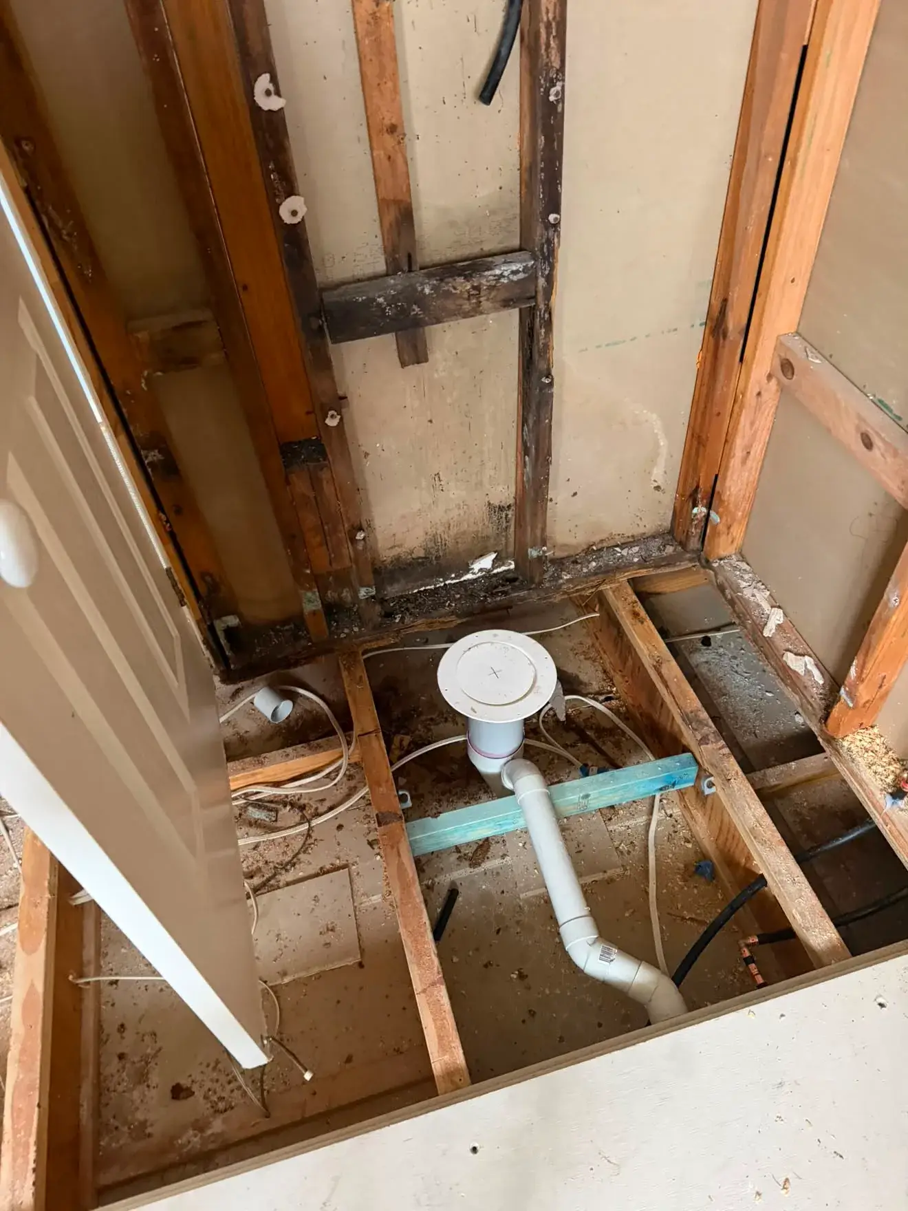 New floor waste and drainage set in the open floor, Wyee Point bathroom.