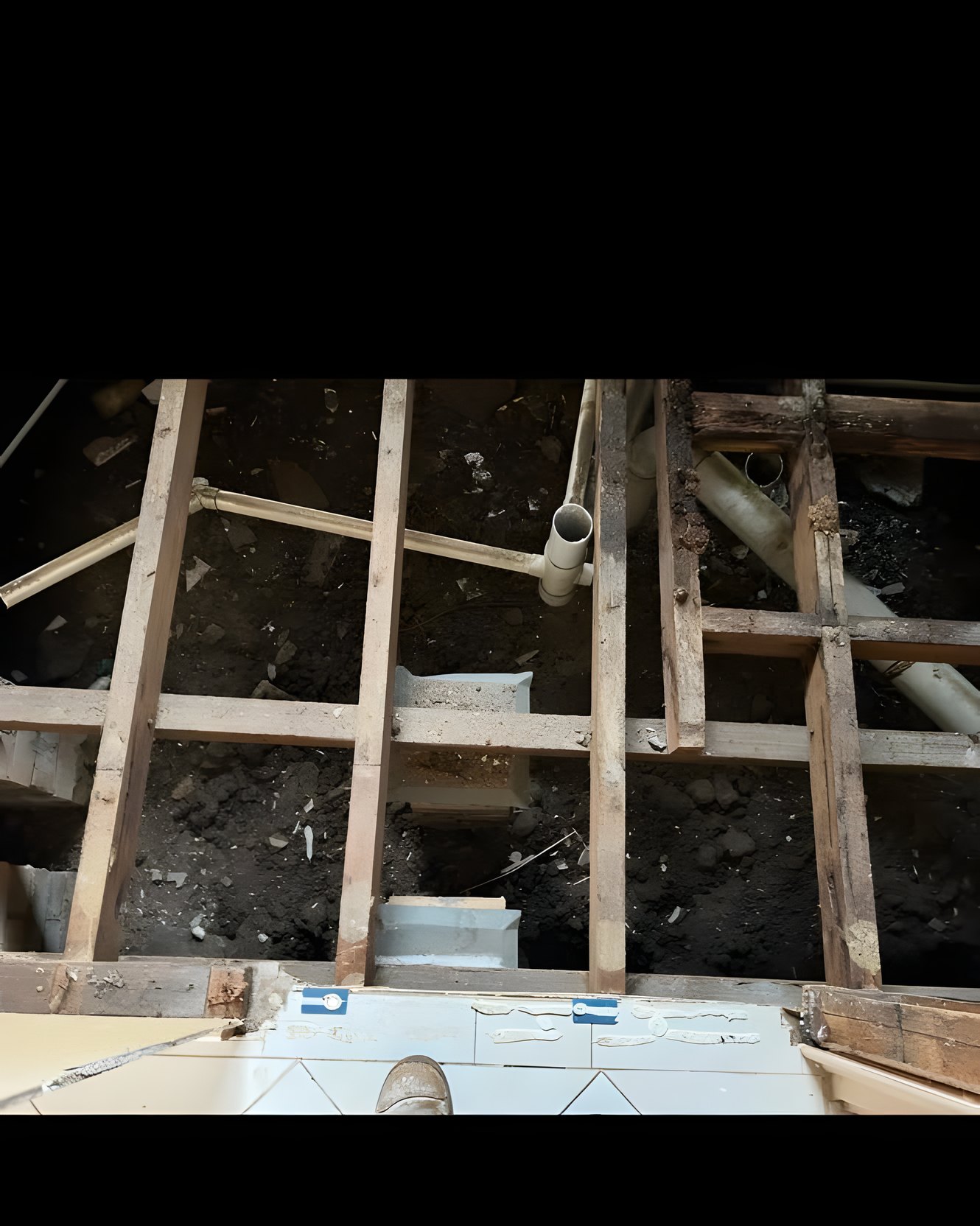 Bathroom drainage through floor joists, disability-sector renovation