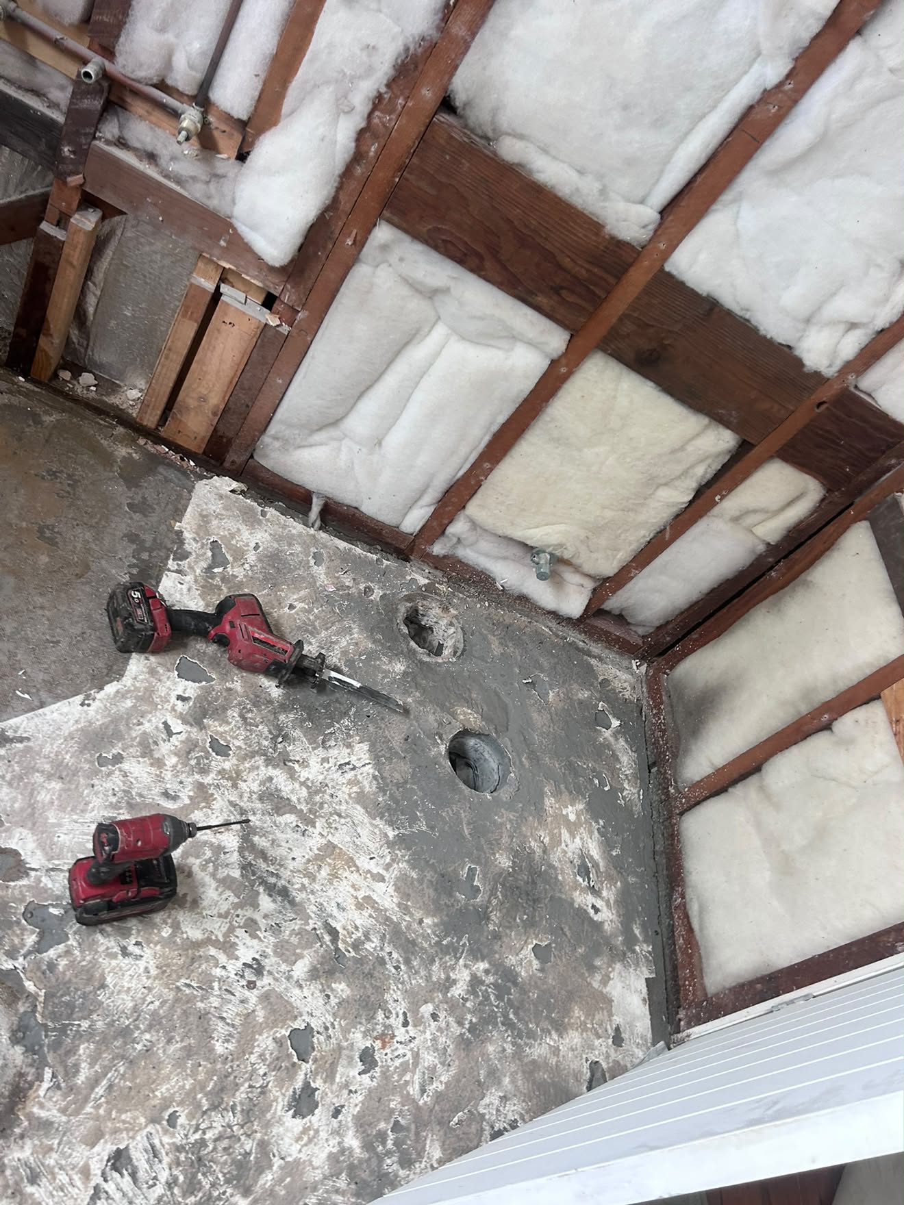 Bathroom stripped, wastes marked in the slab, Gwandalan.