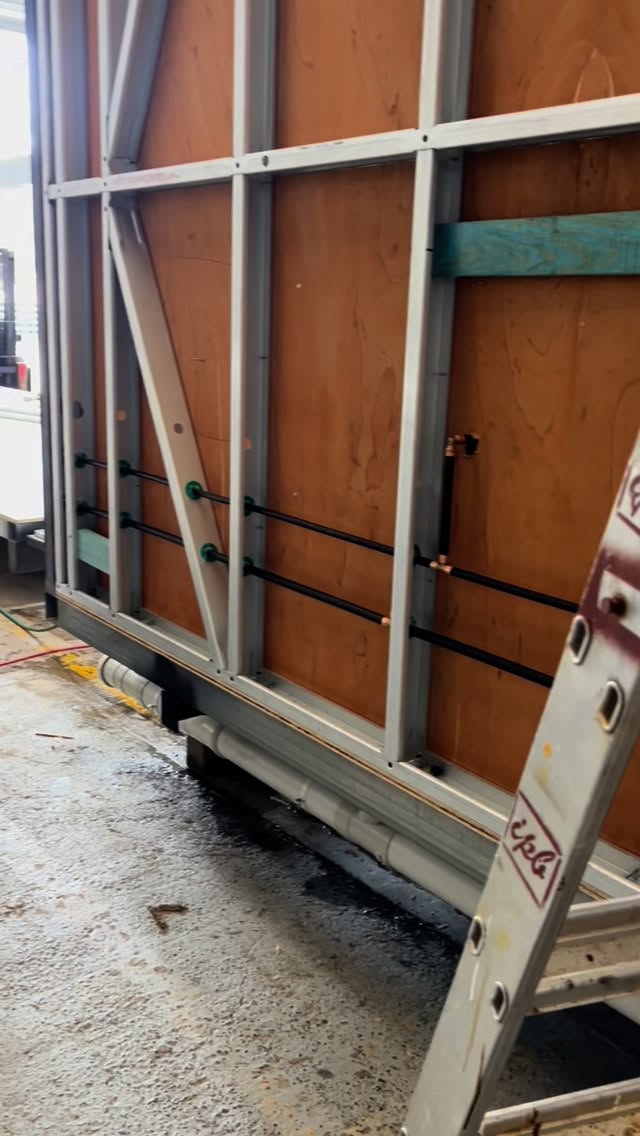 Ablution-block pipework in a steel-framed module, Kennards Hire